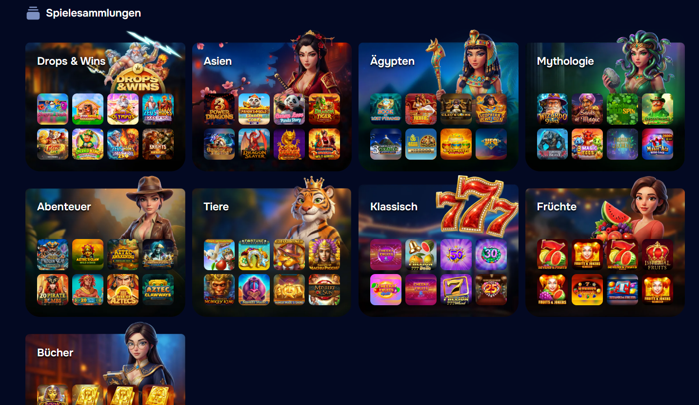 Slot-Lobby bunte Kategorien-Icons App im Wizardo.