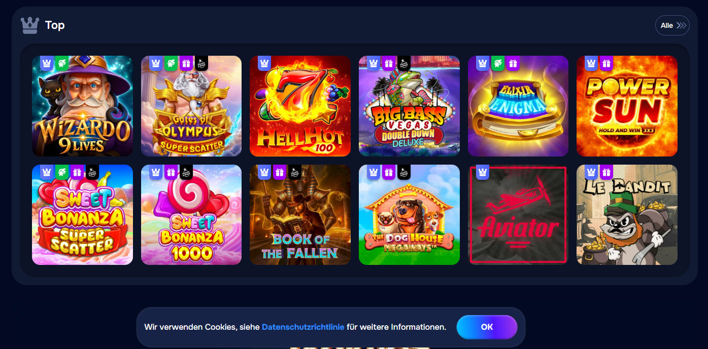 Provider Online-Slots blaues Interface Logos im Wizardo.